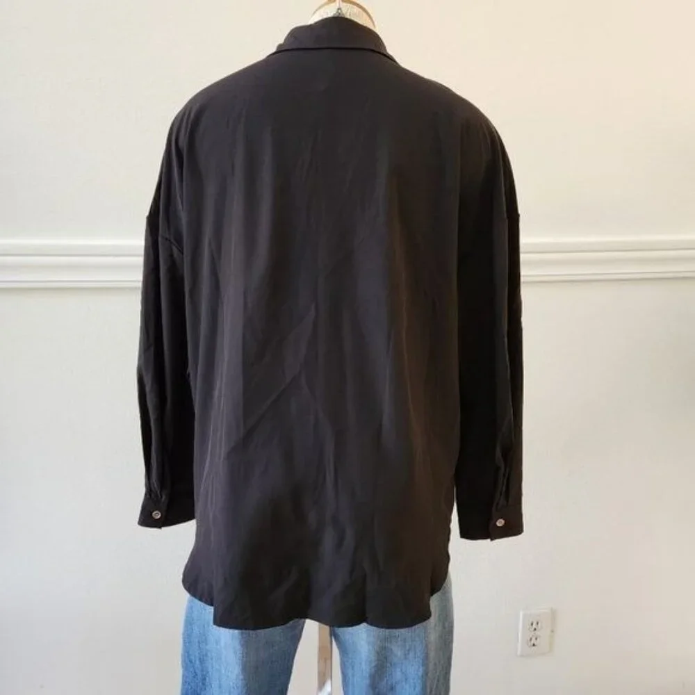 Black Buttoned Shirt with Fringe Detail